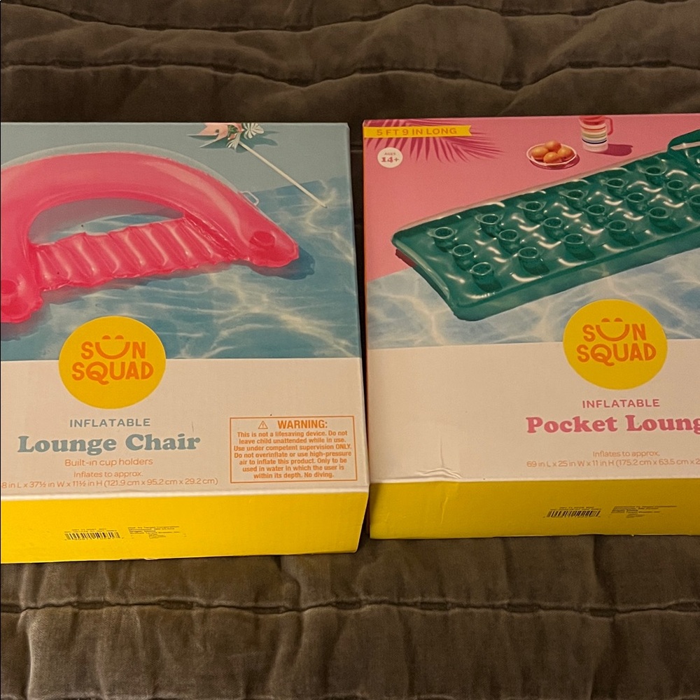 Sun Squad Inflatable Lounge Chair and Pocket Lounger Set - Pink and Green